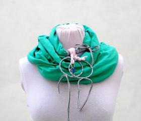 Cotton Jersey Scarf Necklace, Malachite Green Scarf, Super Gift, Circle Scarf Infinity, Women Teen