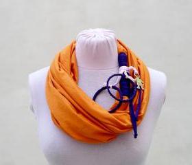 Orange T shirt Scarf, Loop Scarf Infinity, T shirt Necklace, Spring Summer